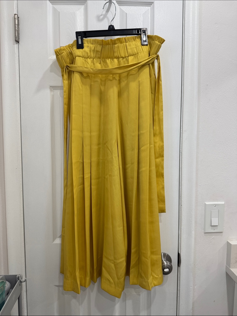 Ann Taylor Yellow Pleated High-Waist Skort with Self Tie